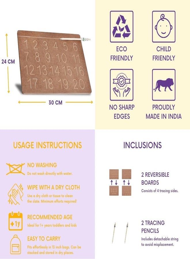 CRYA Bengali Educational Tracing Wooden Board for Kids | Handwriting, Counting and Learning Montessori Slates | Reversible Set of 2 Puzzles (Bengali, Cursive English and Numbers) - Image 5